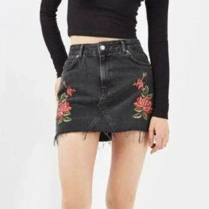Black Jean Mini With Embroidered Roses